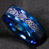 Men 8mm Beveled Edge Comfort-Fit Blue Silver Celtic Dragon Tungsten Wedding Band